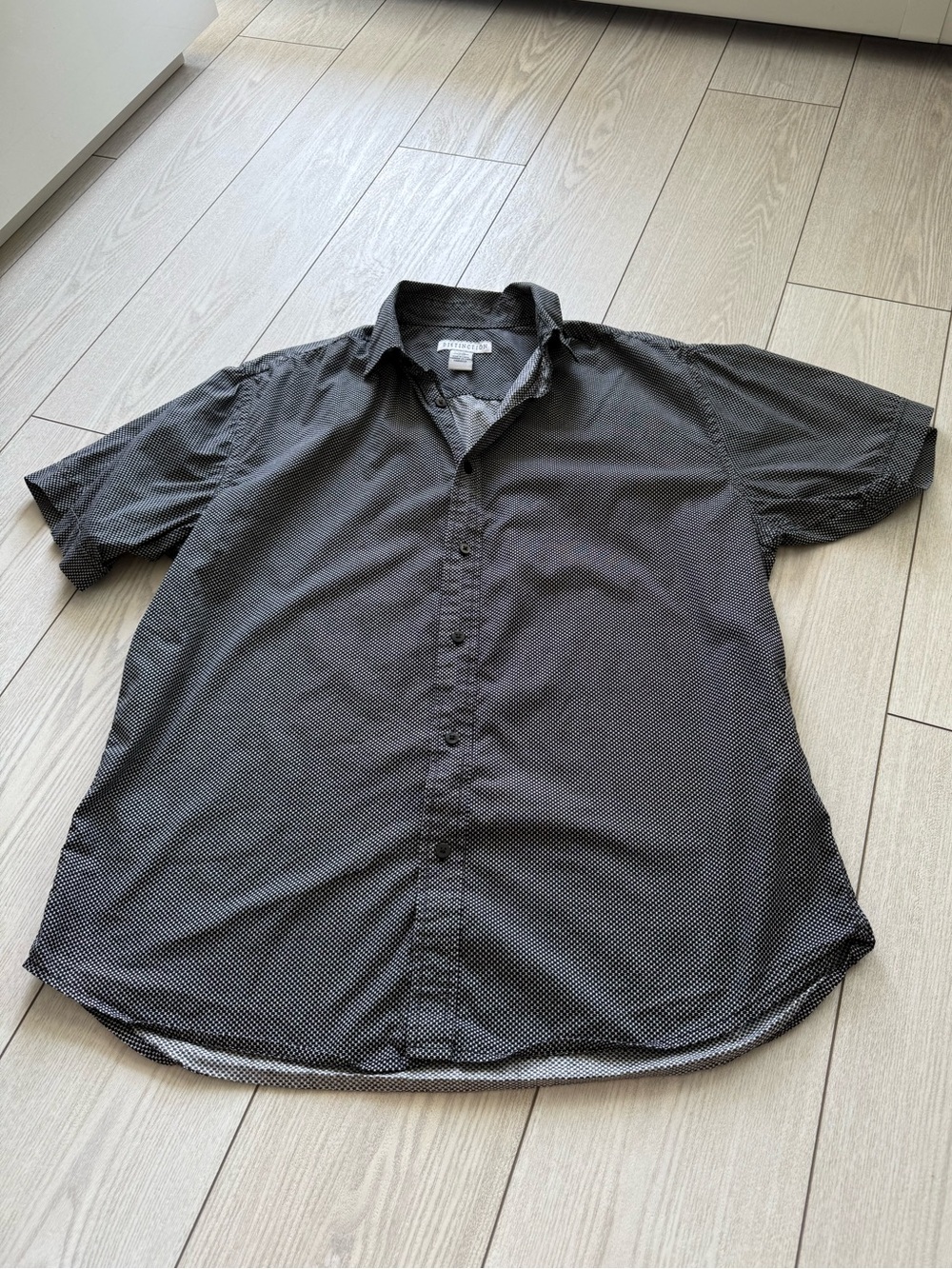 Distinction mens large black white patterned short sleeve button down cotton